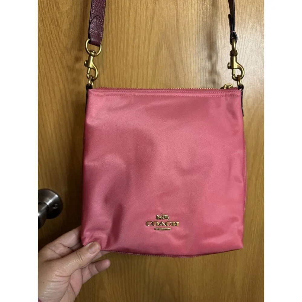 COACH Cargo Crossbody Bag Colorblock Nylon Pink Burgundy Style No 945